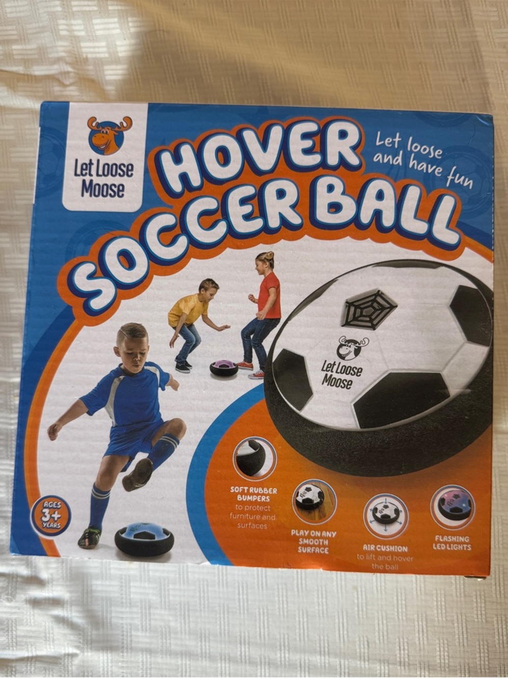 Let Loose Moose Hover Soccer Ball - Blue & Orange Packaging